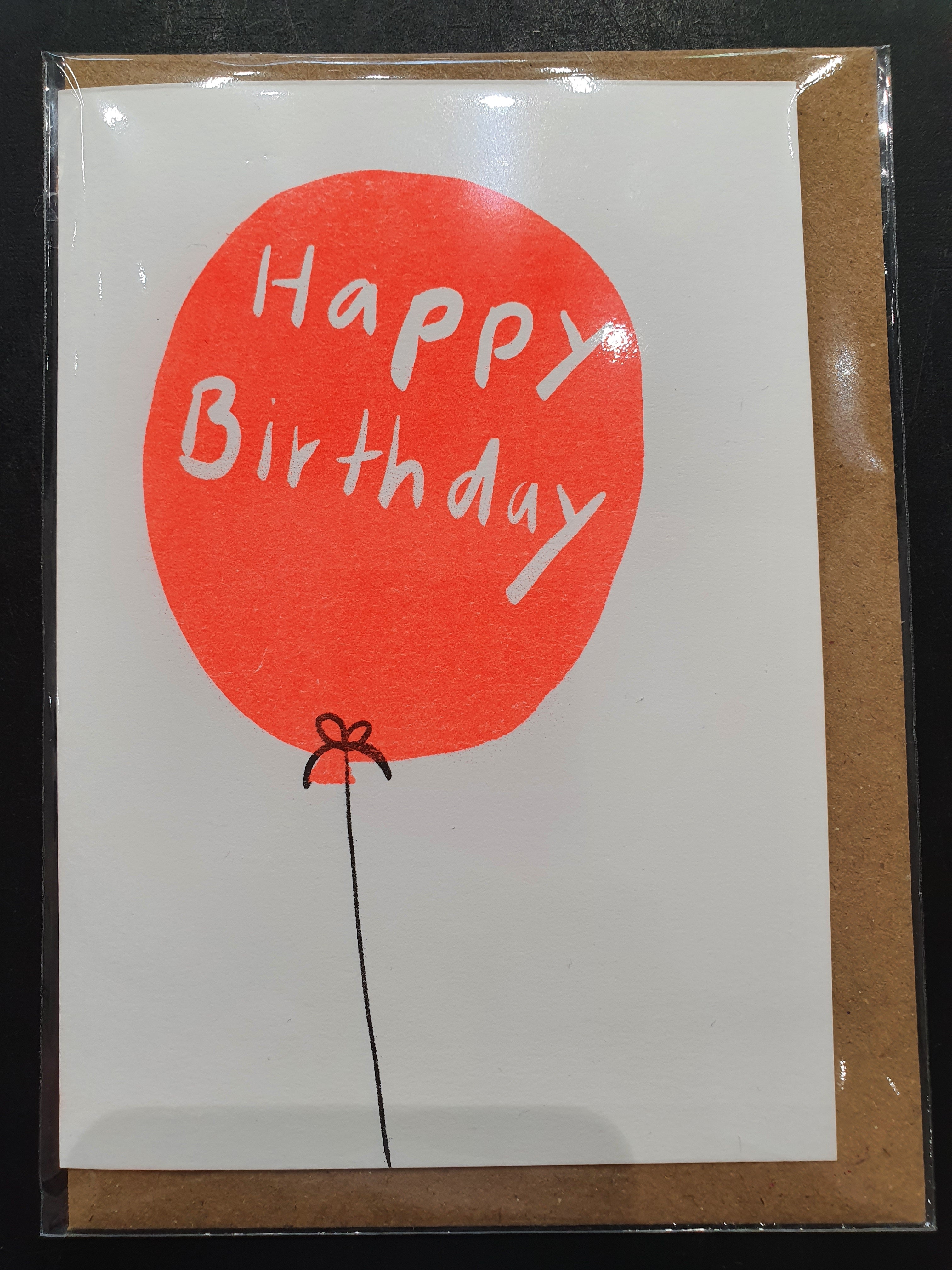 Birthday orangener Balloon - Card